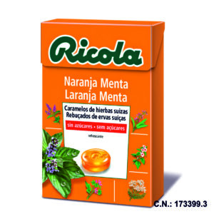 RICOLA CARAMELOS SIN AZUCAR NARANJA MENTA - 50GR.